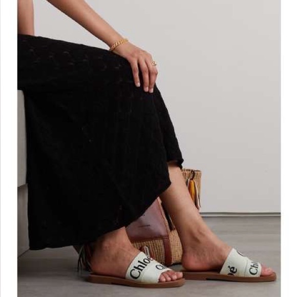 Chloe Shoes - Chloé NWOB! Woody Logo-Print Canvas Slides Size 36